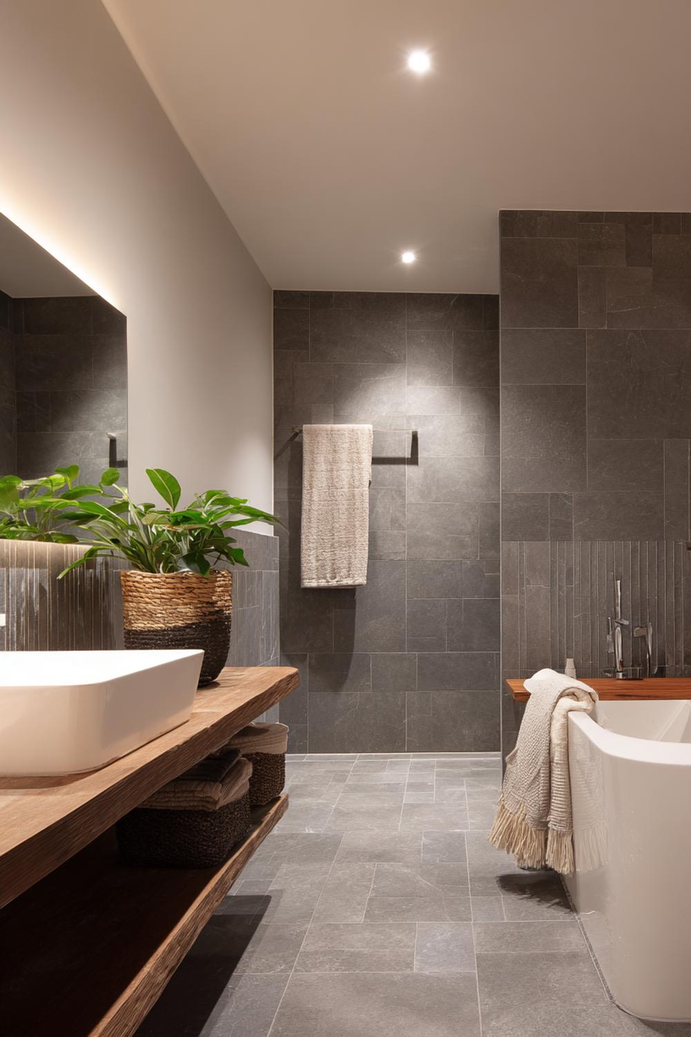 17. Badkamer inspiratie: luxe badkamer met natuursteen blad en ribbelfront