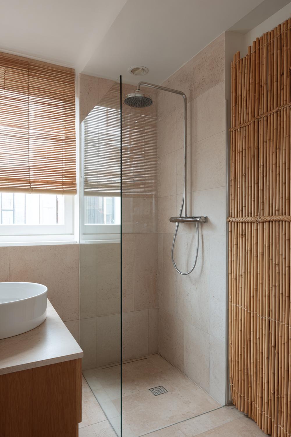 24. Badkamer inspiratie: duurzame badkamer met waterbesparende douche en bamboe