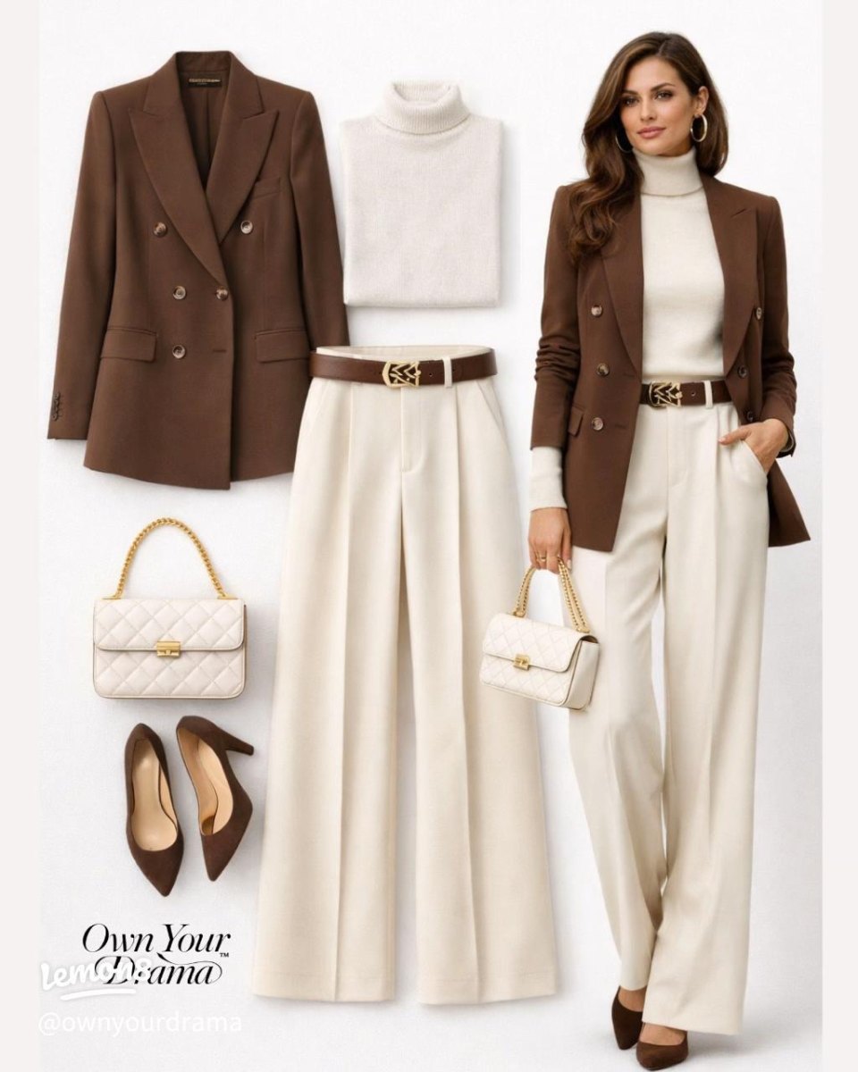 Bruin crème elegante outfit