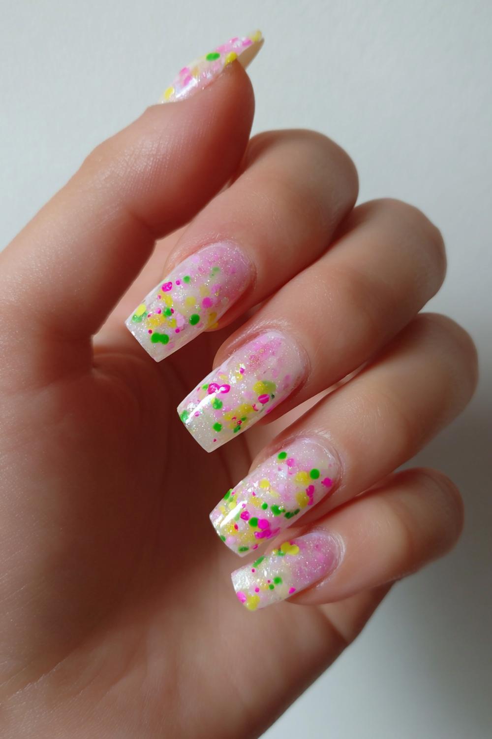 17. Carnaval nagels met kleurrijke dots en jelly finish