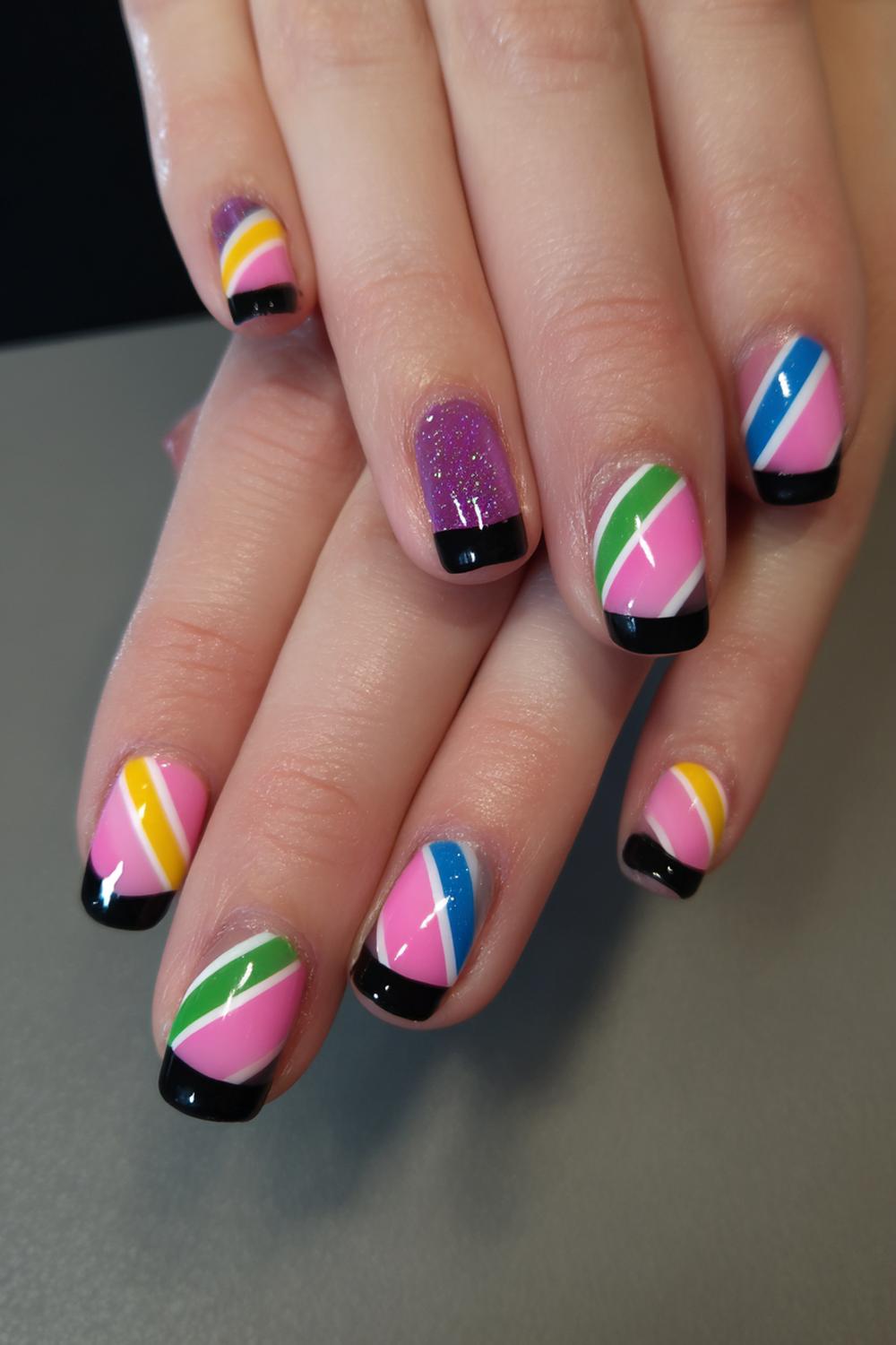 31. Carnaval nagels met spiegeleffect en zwarte randlijn