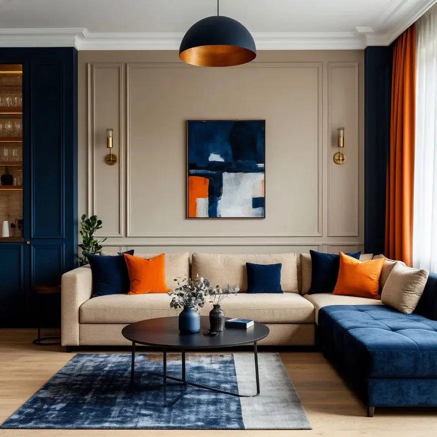 Marineblauw oranje neutrale kleuren