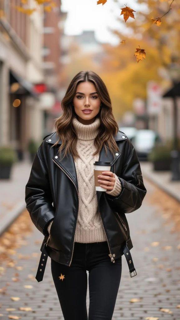 Herfst outfit dames leren jas