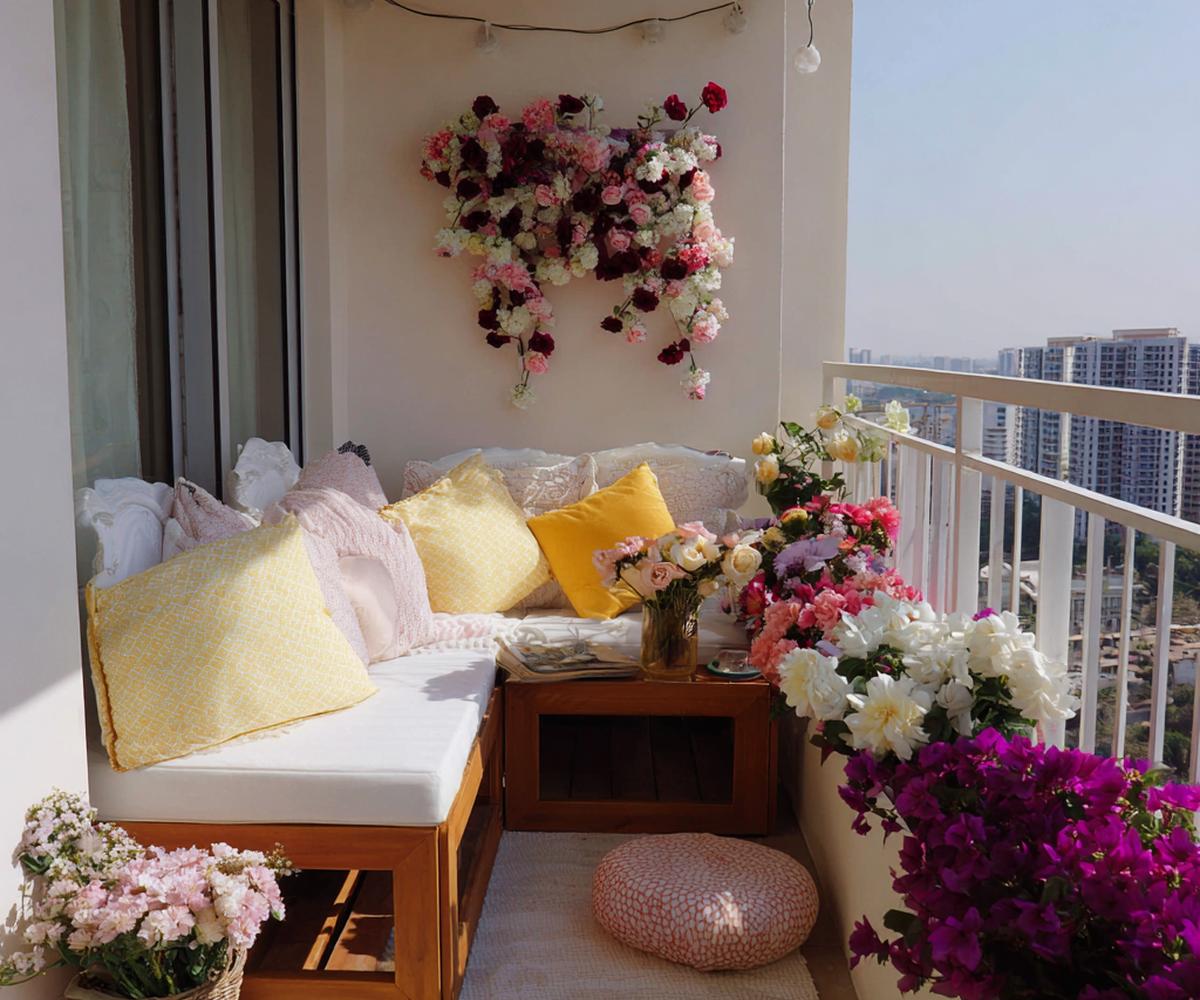 Bloemenwand Gele Kussens Veel Bloemen