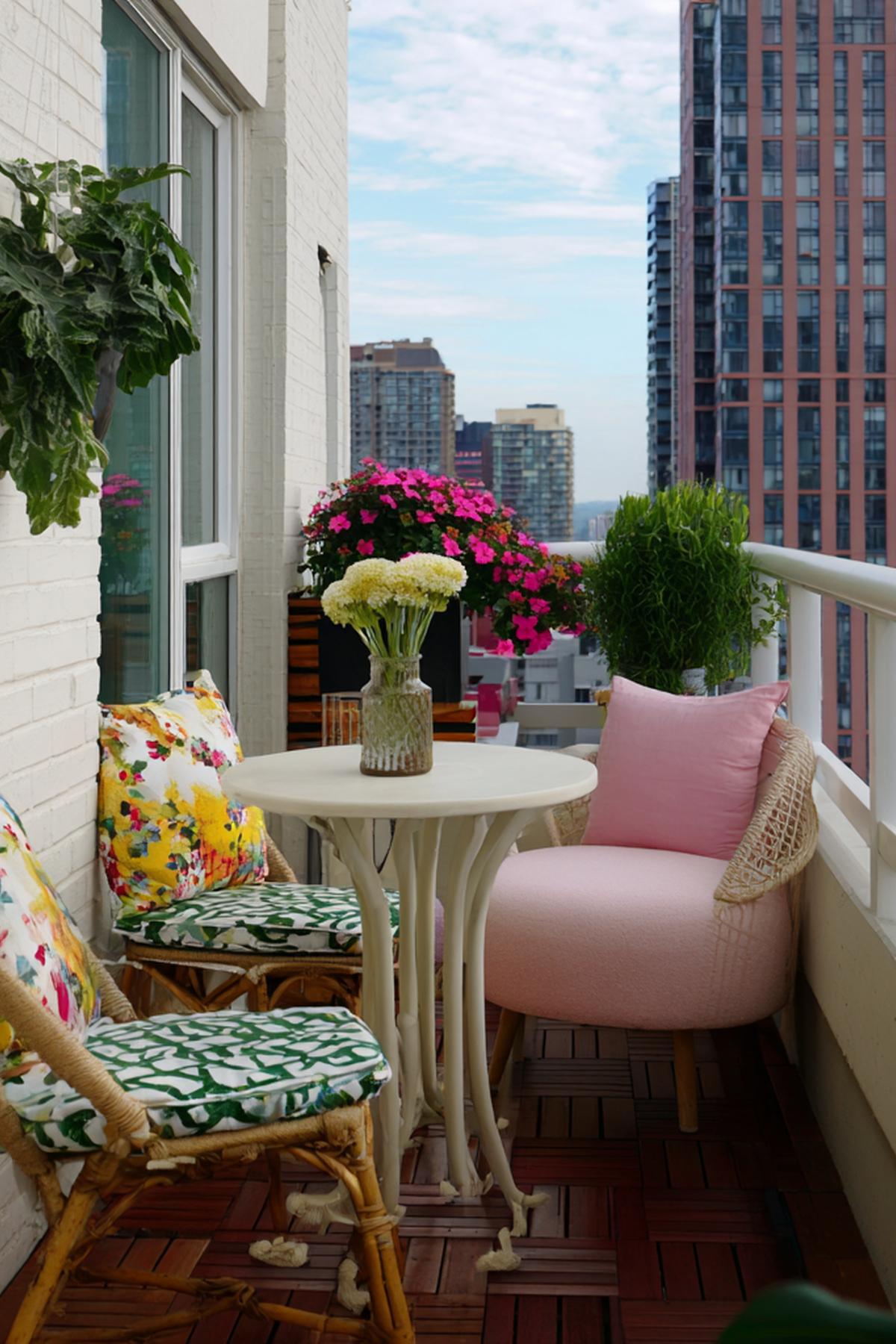 Ronde Tafel Roze Stoel Planten