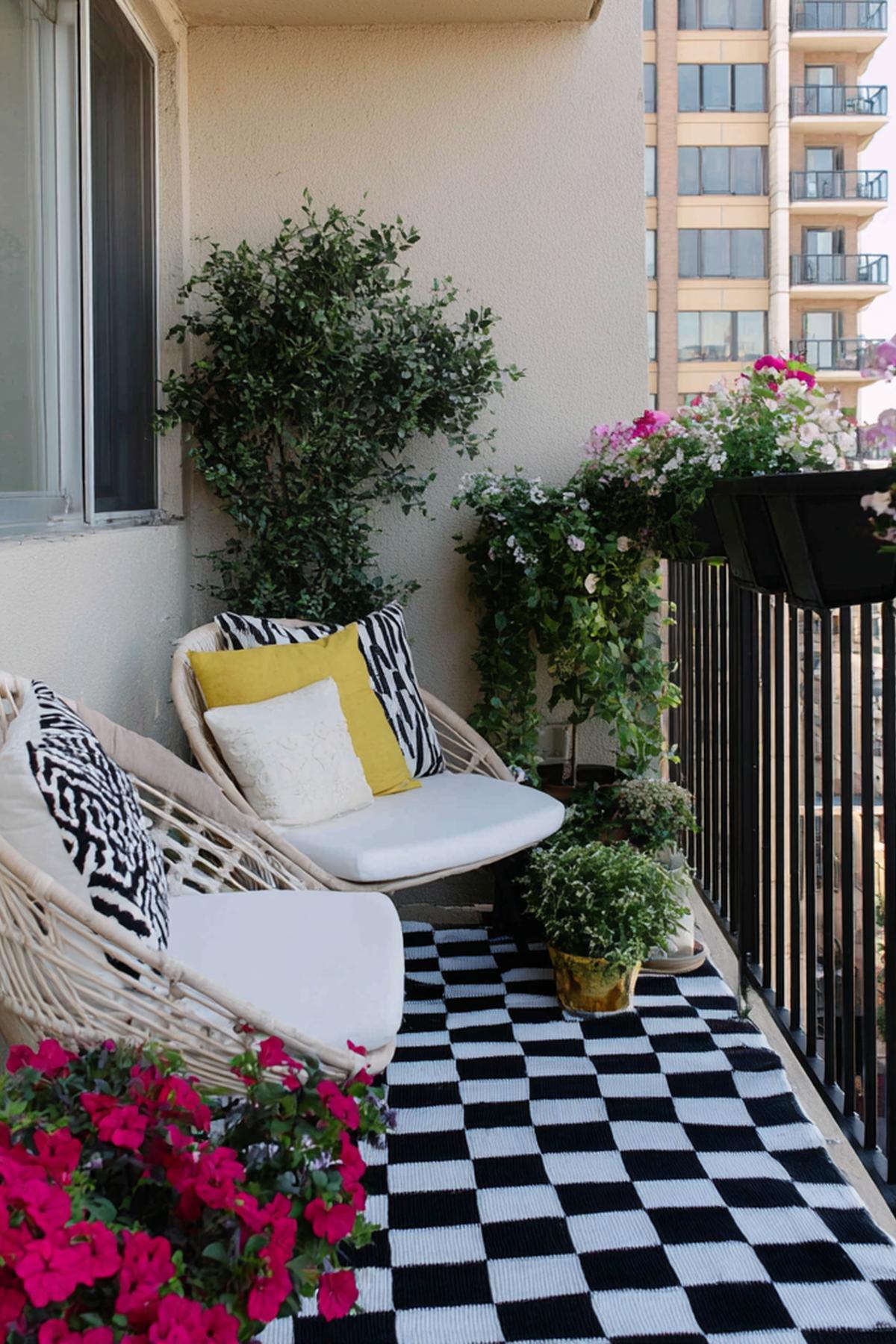 Zwart Wit Geruit Kleed Bloemen