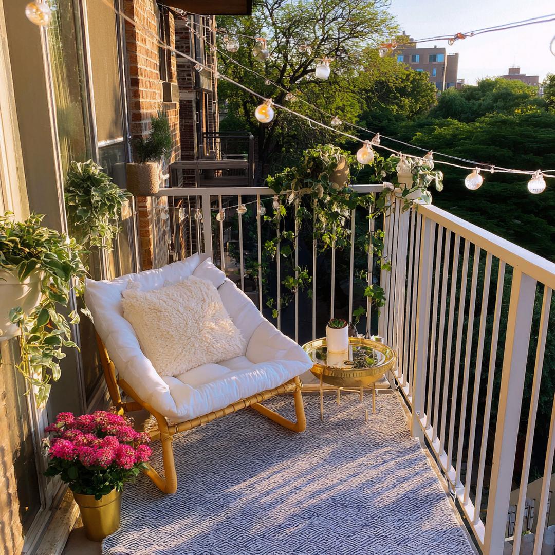 Lichtsnoer Witte Stoel Groene Planten