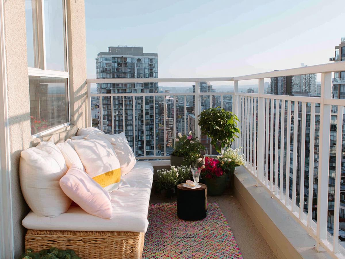 Witte Bank Kleurrijk Kleed Planten