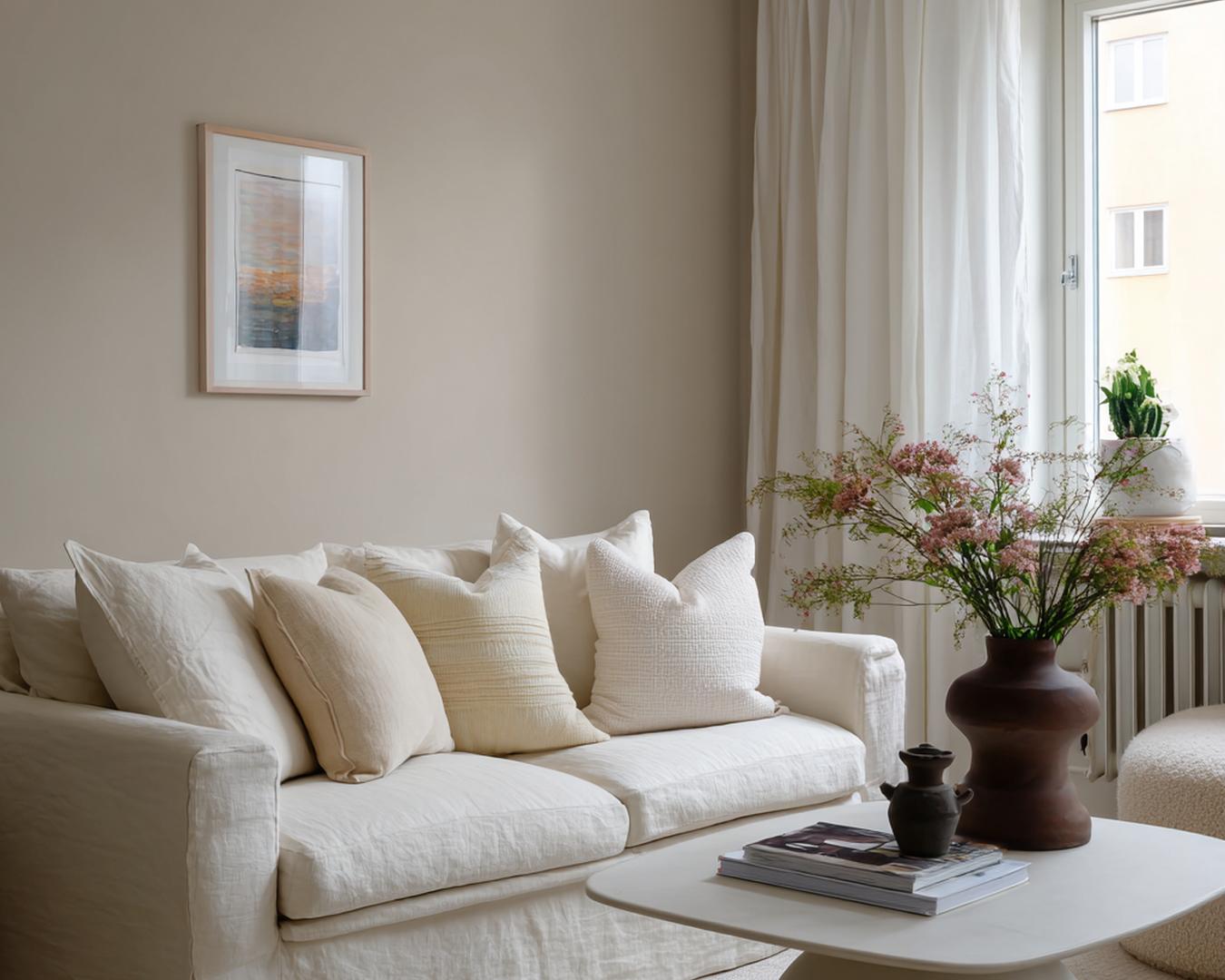 Crèmekleurige Bank Met Kussens