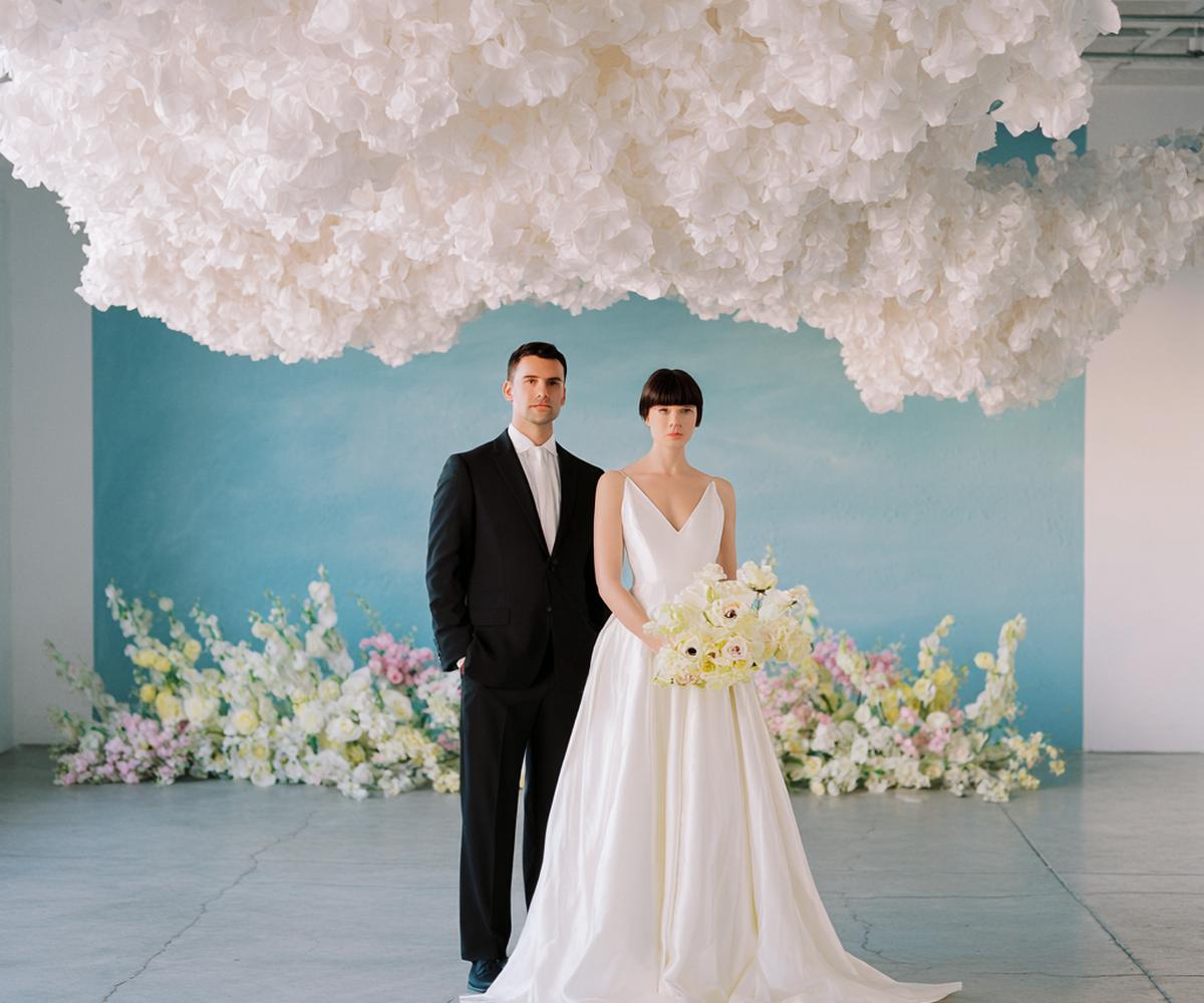 Wit Bloemenplafond En Blauwe Achtergrond