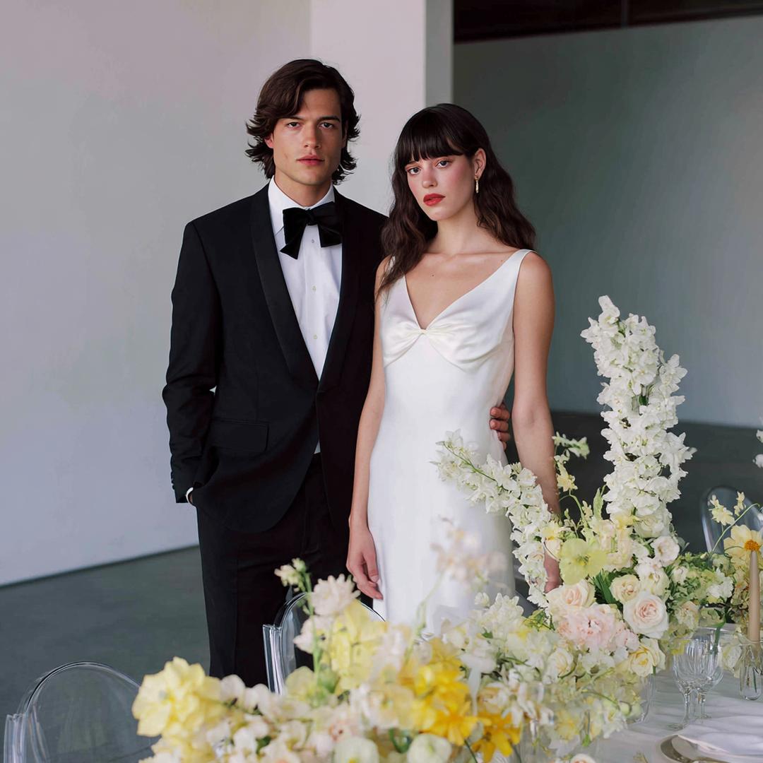 Witte Jurk Zwart Pak Bloemen