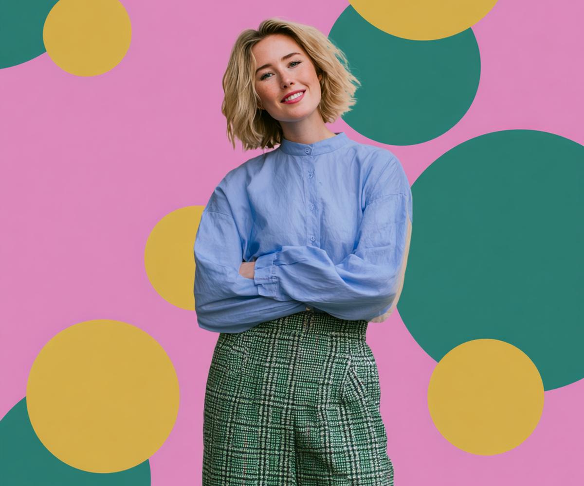 Blauwe Blouse Groene Ruitbroek