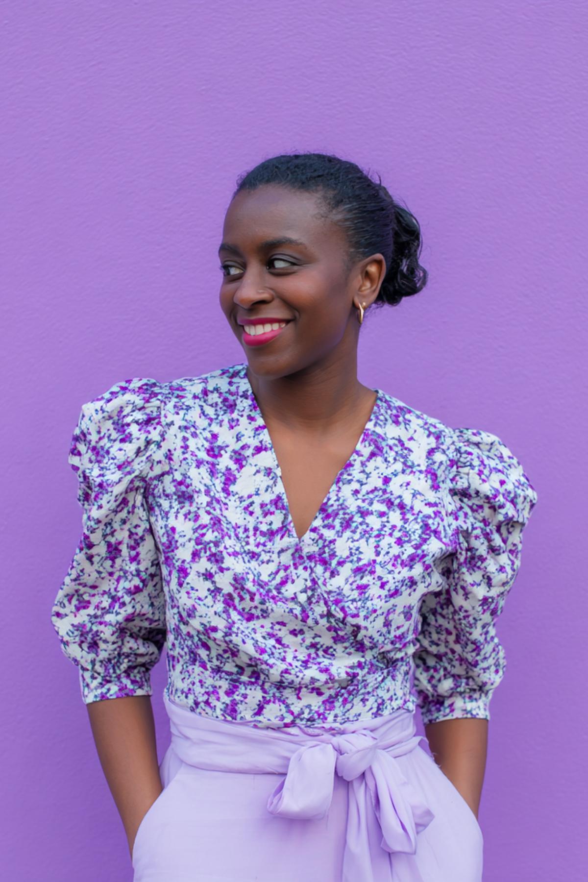 Paarse Pofmouwen Lila Outfit