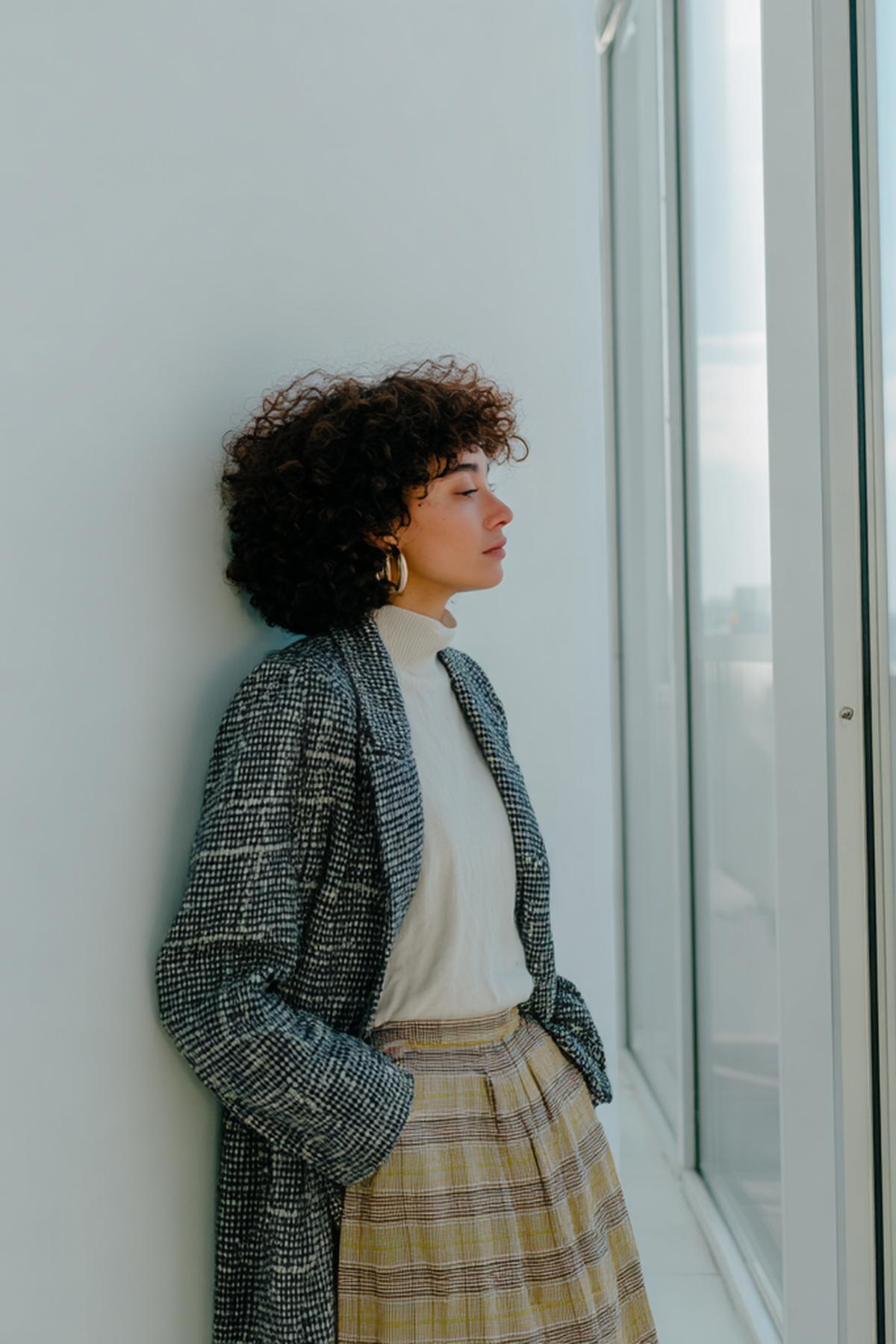 Geruite Mantel Rolkraag Geruite Rok