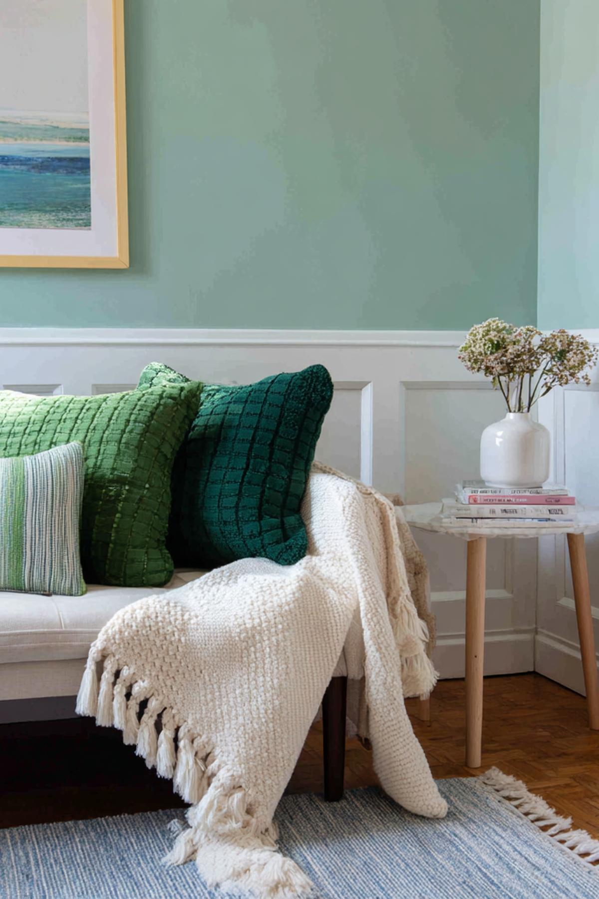 Groene Kussens Gebreide Plaid Mintmuur