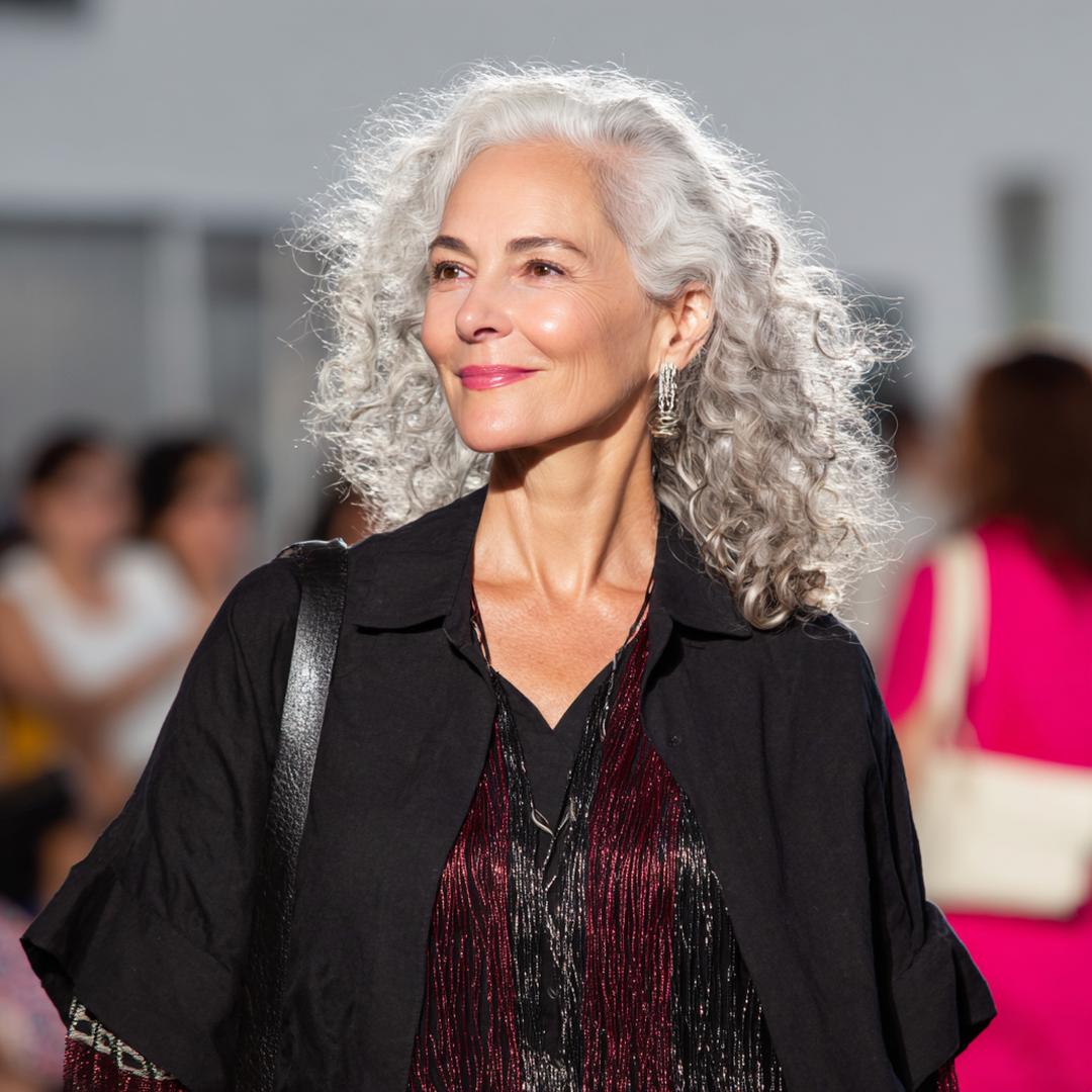 Krullend Grijs Halflang Haar