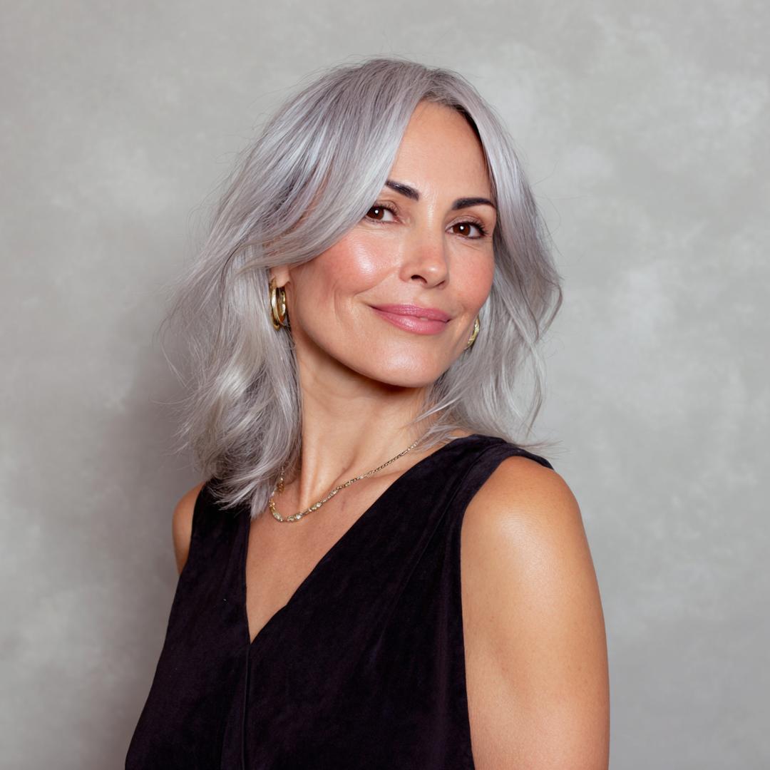 Halflang Zilvergrijs Met Gordijnpony