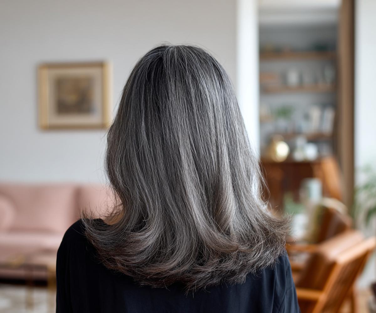 Halflang Donkergrijs Haar Lagen