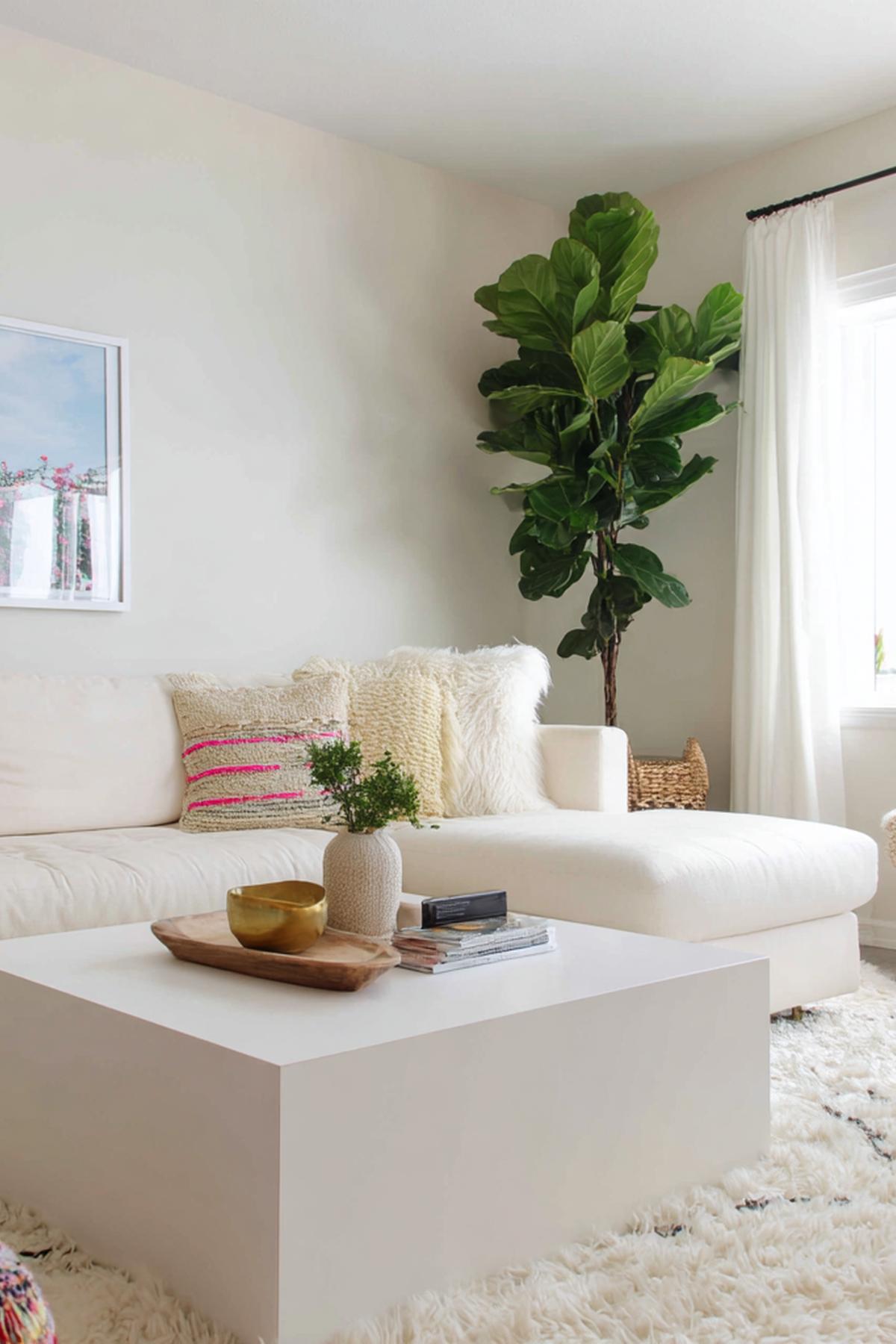 Vierkante Witte Salontafel En Ficus