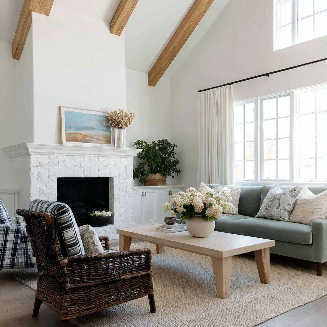 Witte Open Haard En Houten Balken