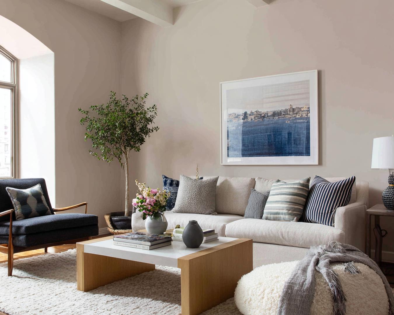 Beige Bank Houten Salontafel Kamerplant