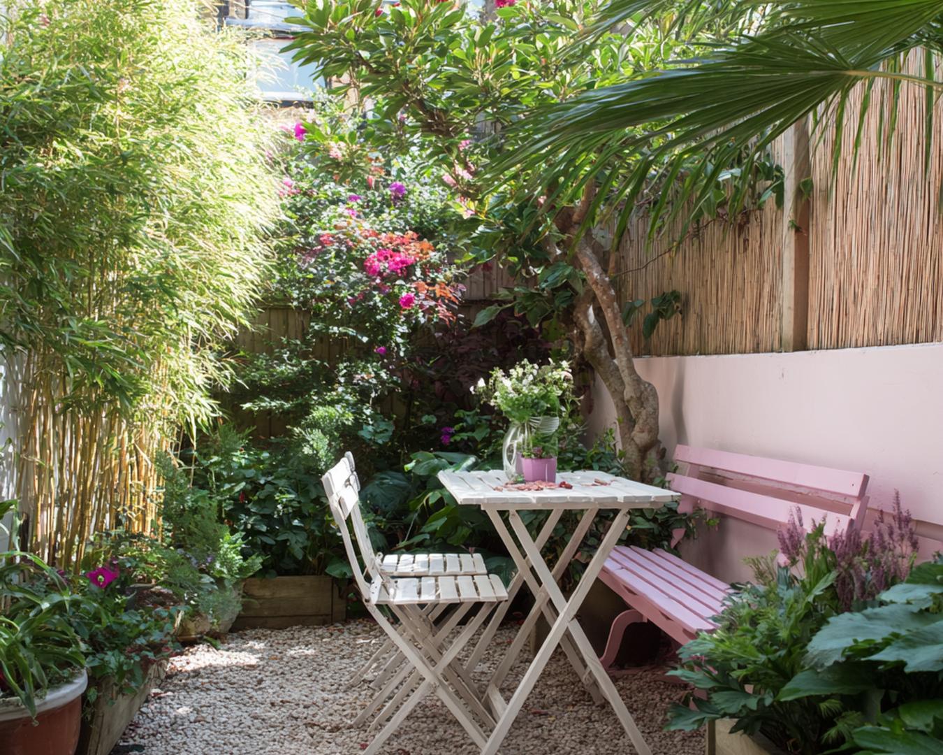Roze Bank Bamboe Schutting