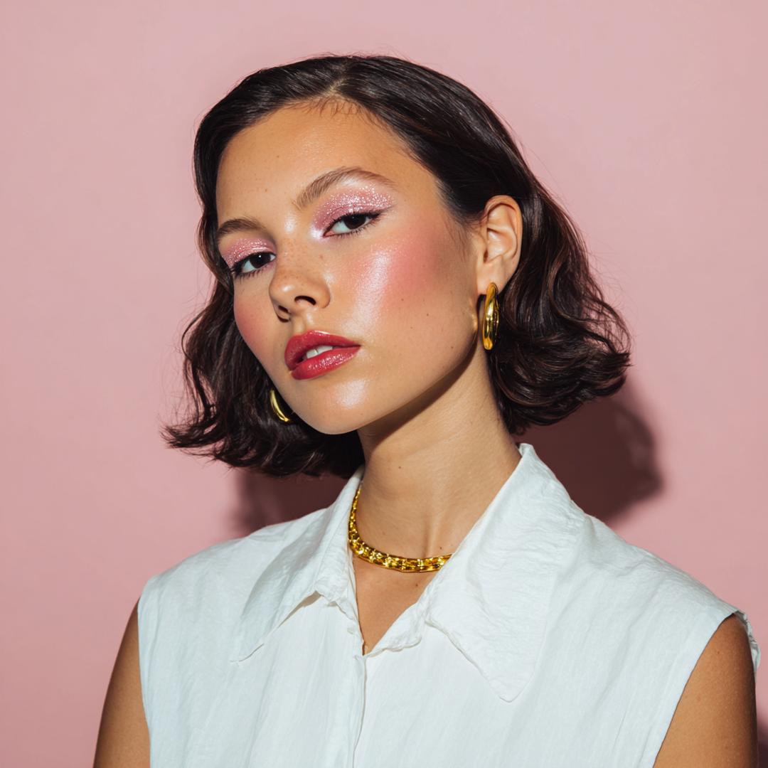 Roze Glitteroogschaduw Glanzende Lippen