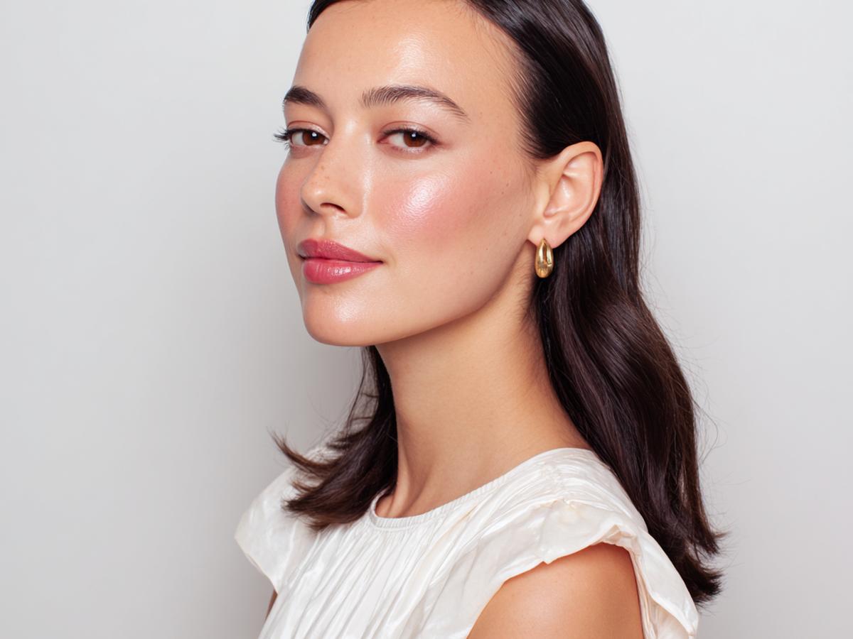 Glanzende Wangen Roze Lippen Gouden Oorring