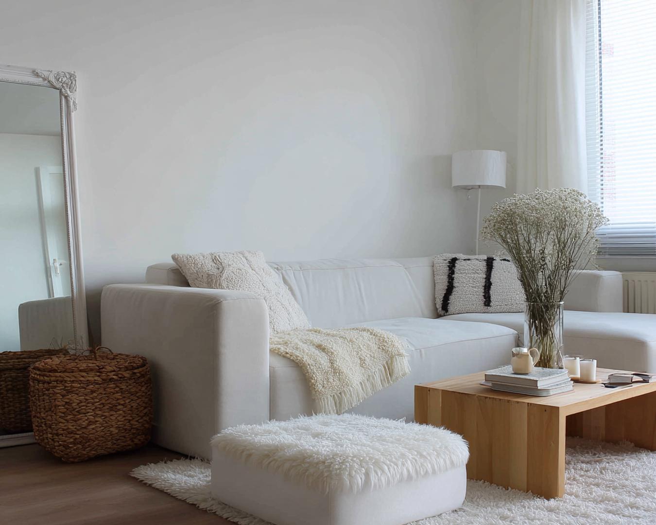 Witte Sofa Houten Tafel