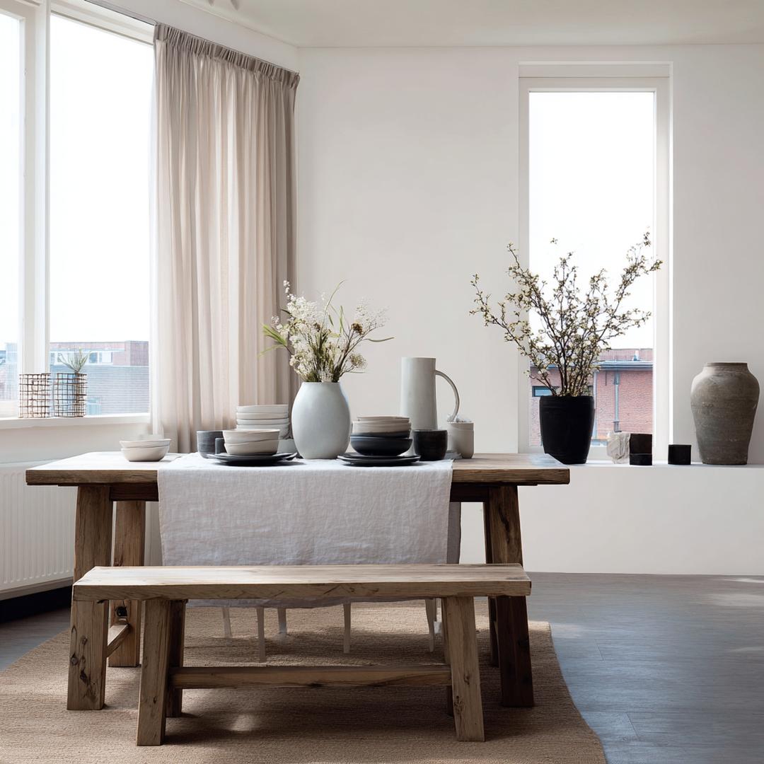 Houten Eettafel Met Keramiek