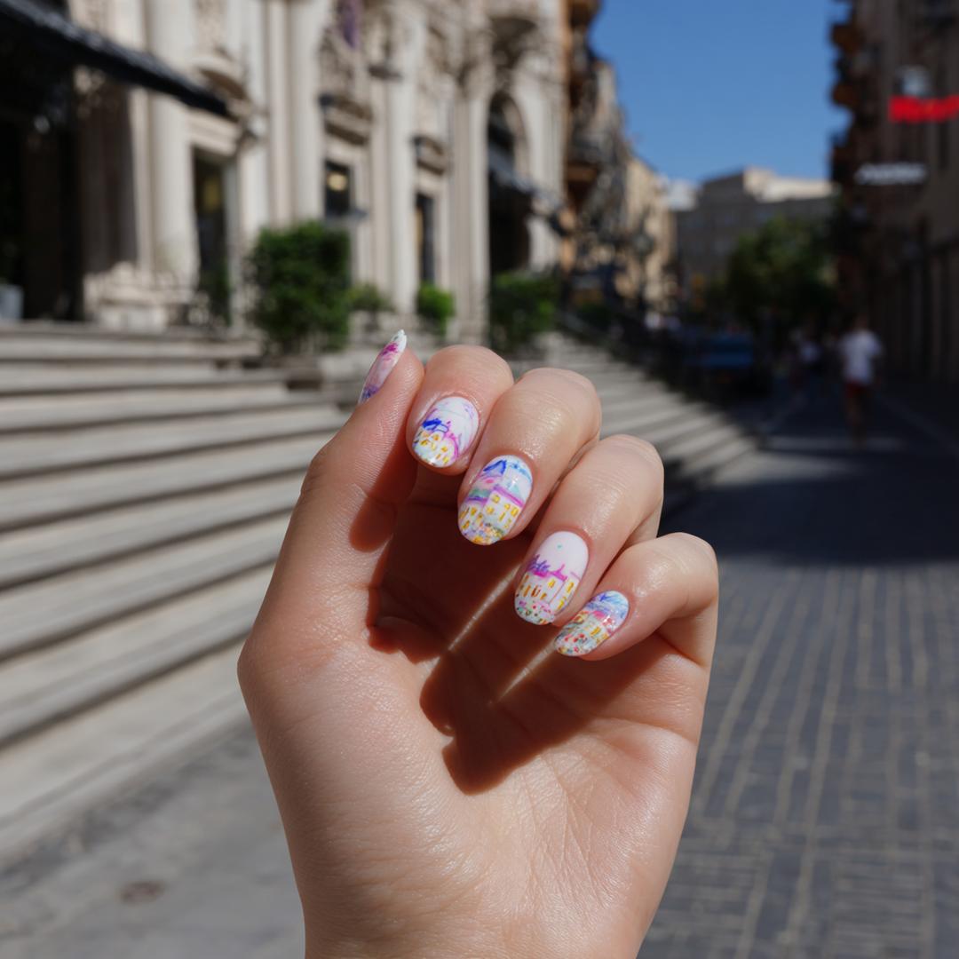 Pastel Stadssc&egrave;ne Op Nagels