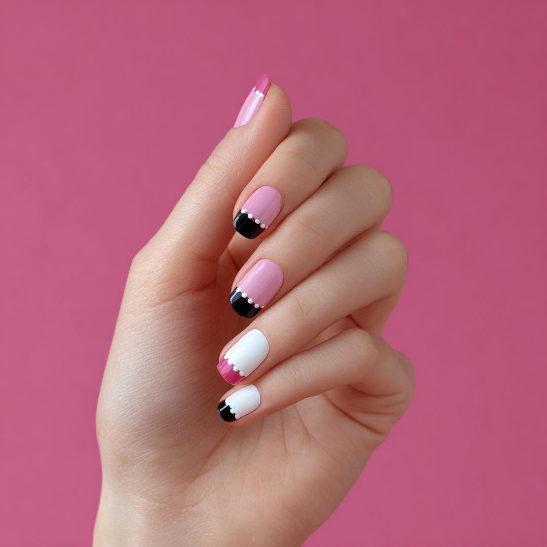 Roze Nagels Met Zwarte Tips
