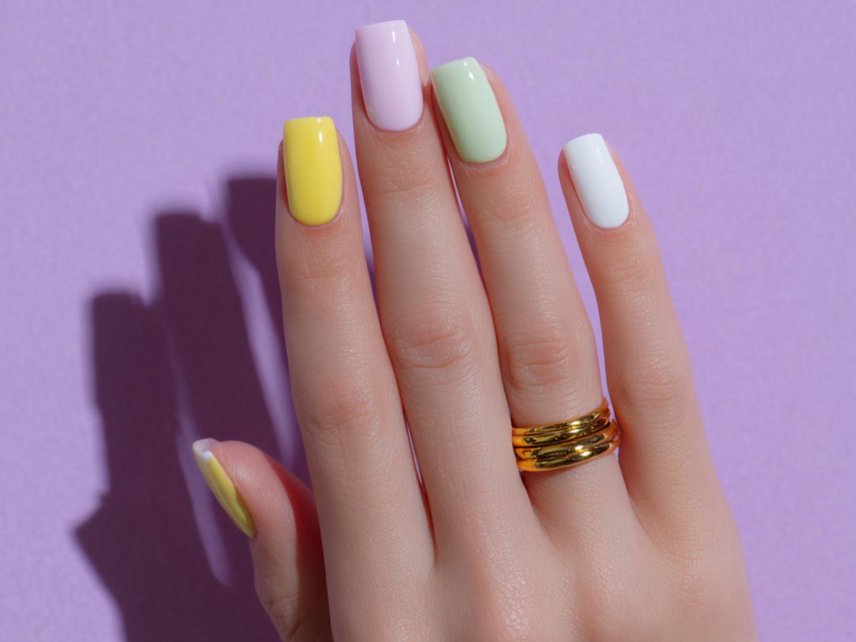 Pastel Kleuren Nagels Gouden Ringen