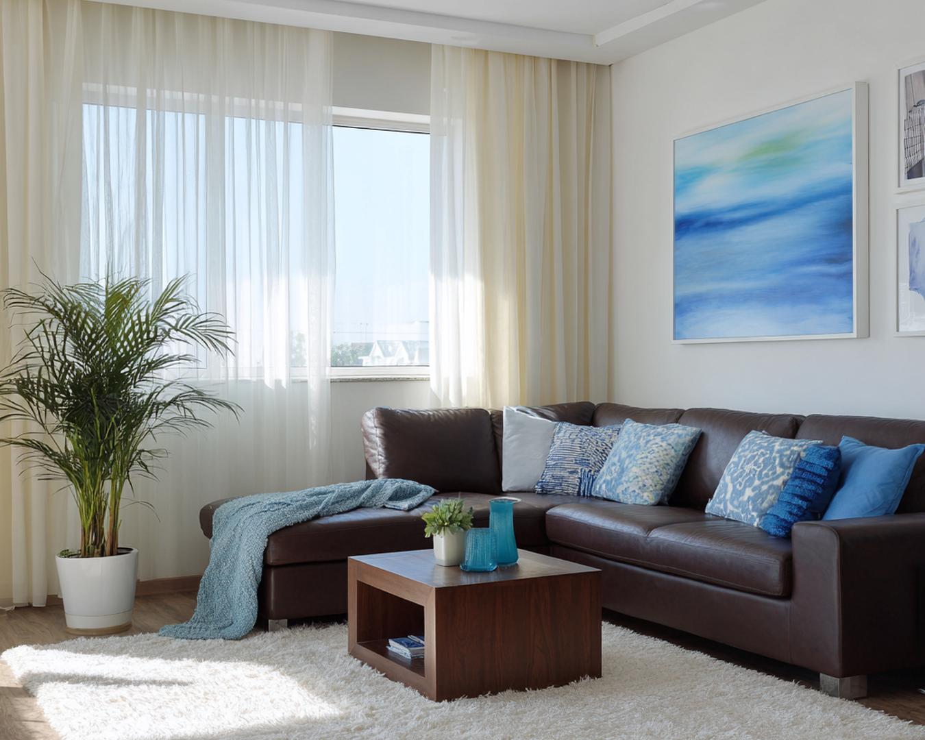 Bruine Leren Hoekbank En Blauw