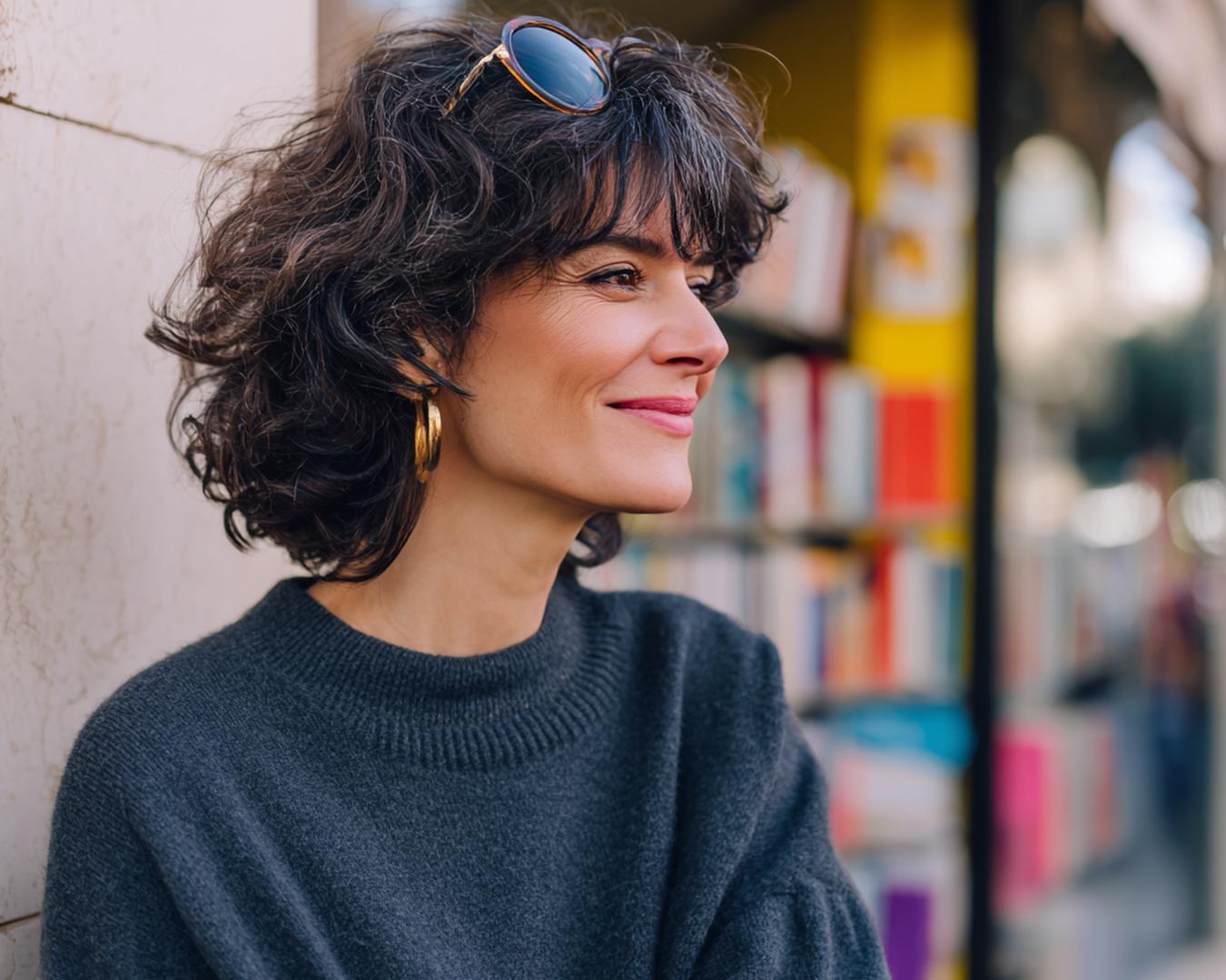 Wavy Dark Bob With Bangs
