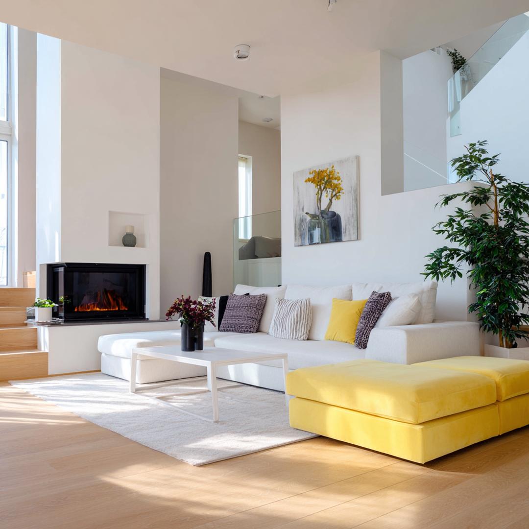 Gele Chaise Longue En Haard