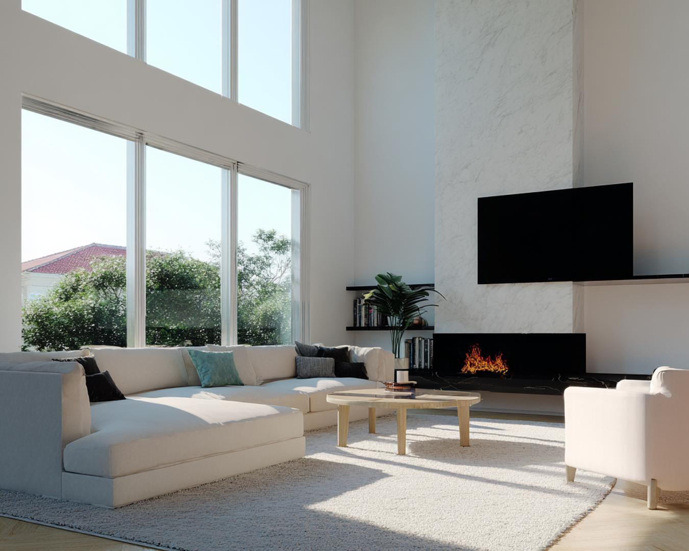 Witte Hoekbank Zwarte Haard Marmer