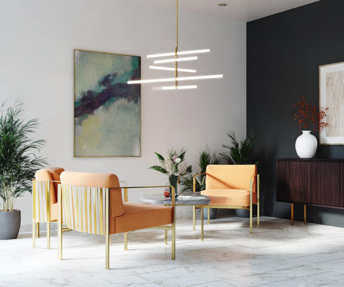 Oranje Stoelen Glazen Ronde Tafel