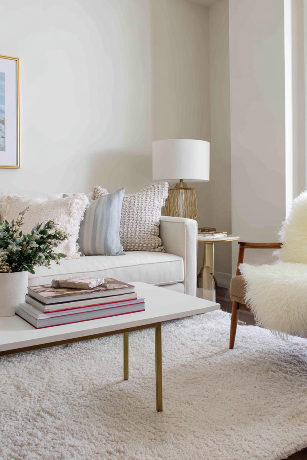 Wit Hoogpolig Vloerkleed Witte Tafel