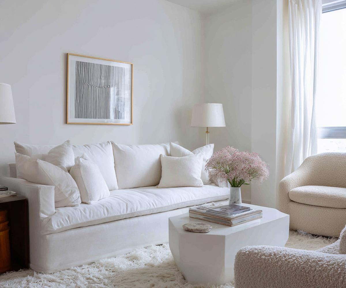 Witte Bank Kubus Tafel Hoogpolig Vloerkleed