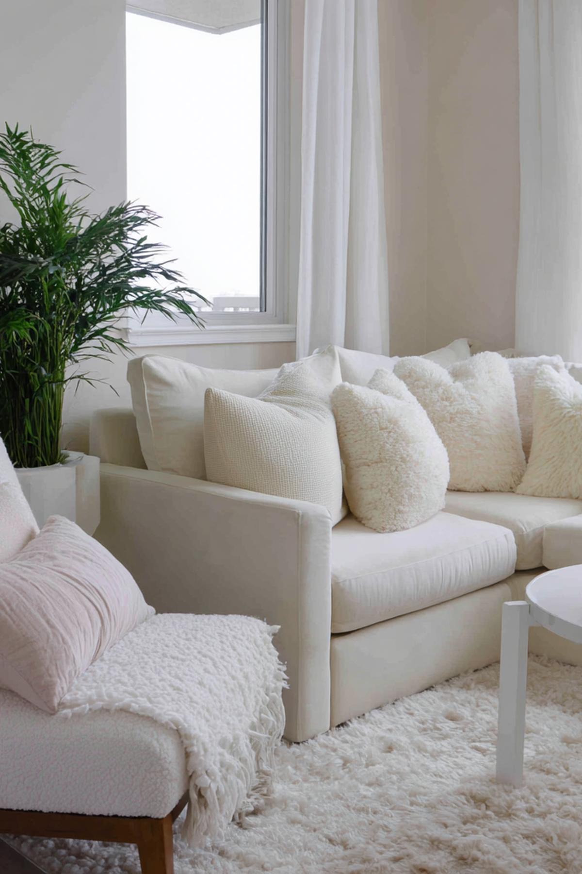 Crème Bank Pluche Kussens Groene Plant