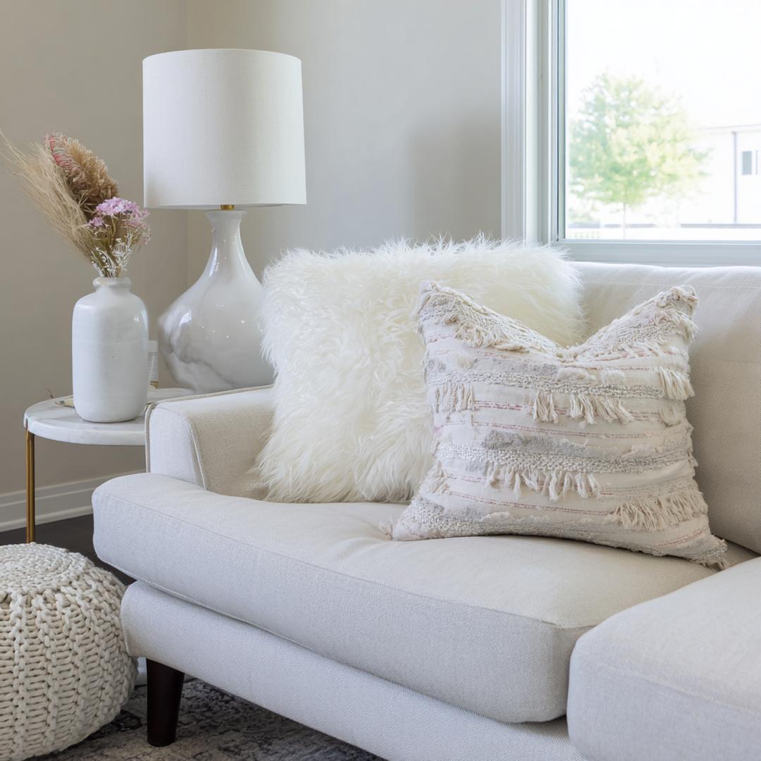 Crème Bank Franjeskussen Ronde Poef