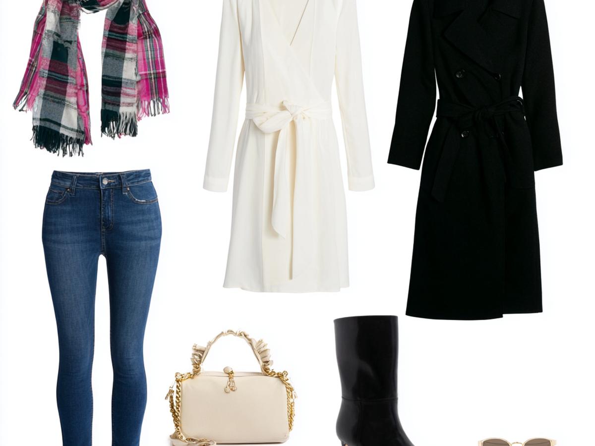 Zwarte Trench Witte Jurk Sjaal