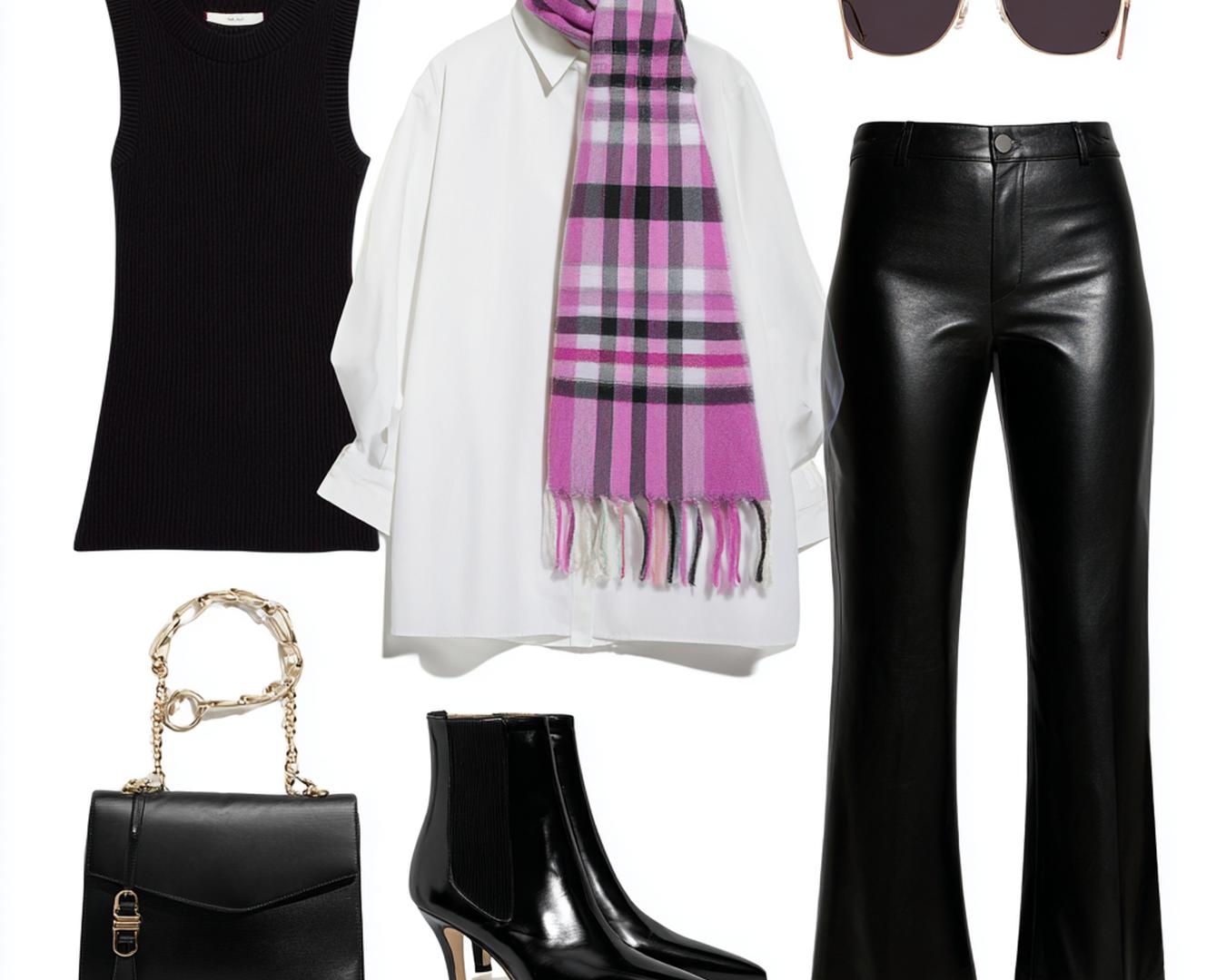 Leren Flare Witte Blouse Sjaal