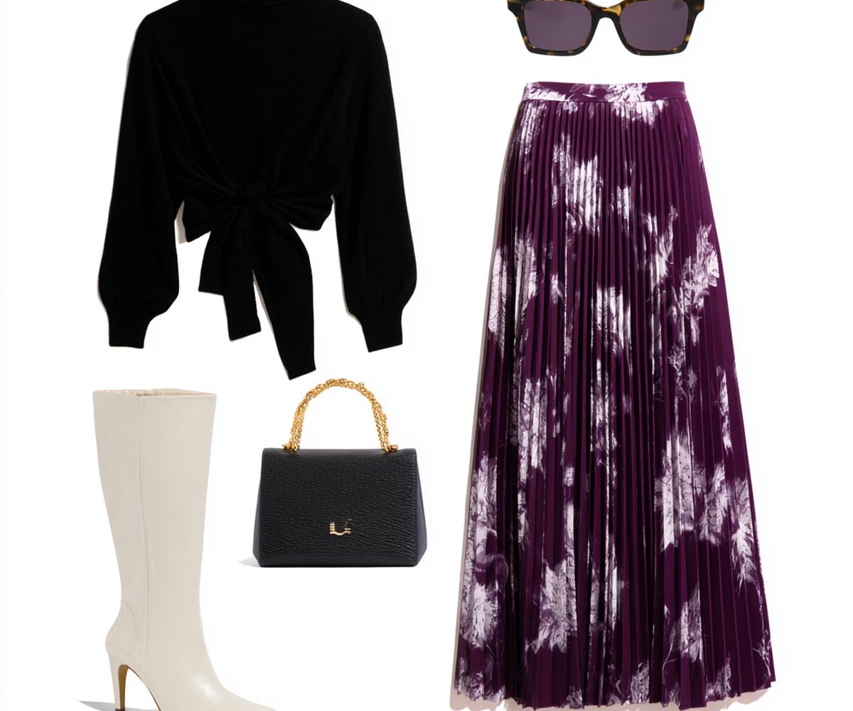 Paarse Plissé Rok Witte Laarzen