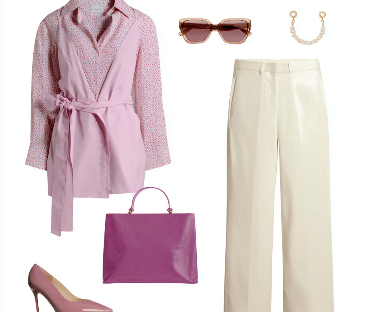 Roze Top Crème Pantalon Accessoires