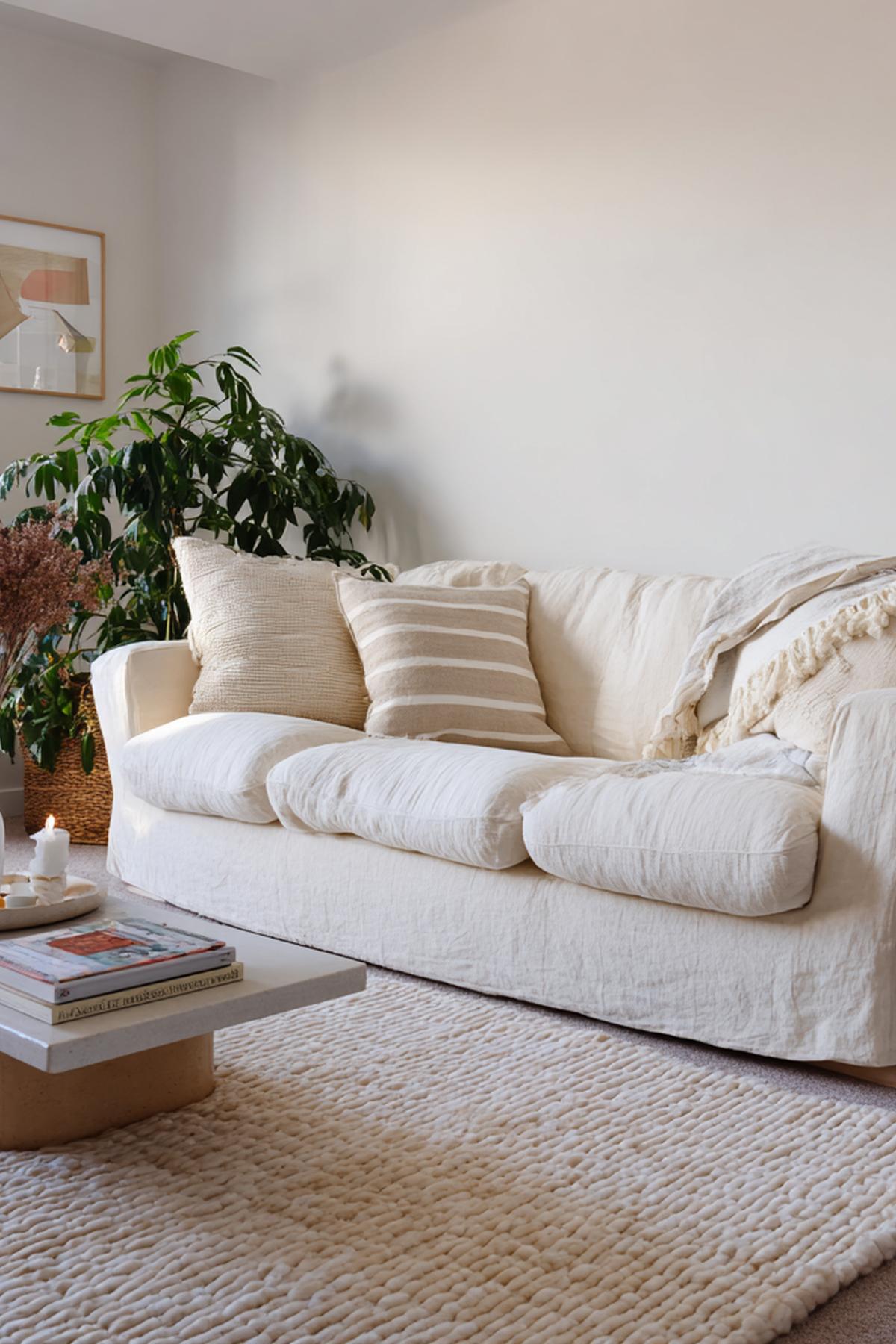 Cr&egrave;mekleurige Bank Met Kussens