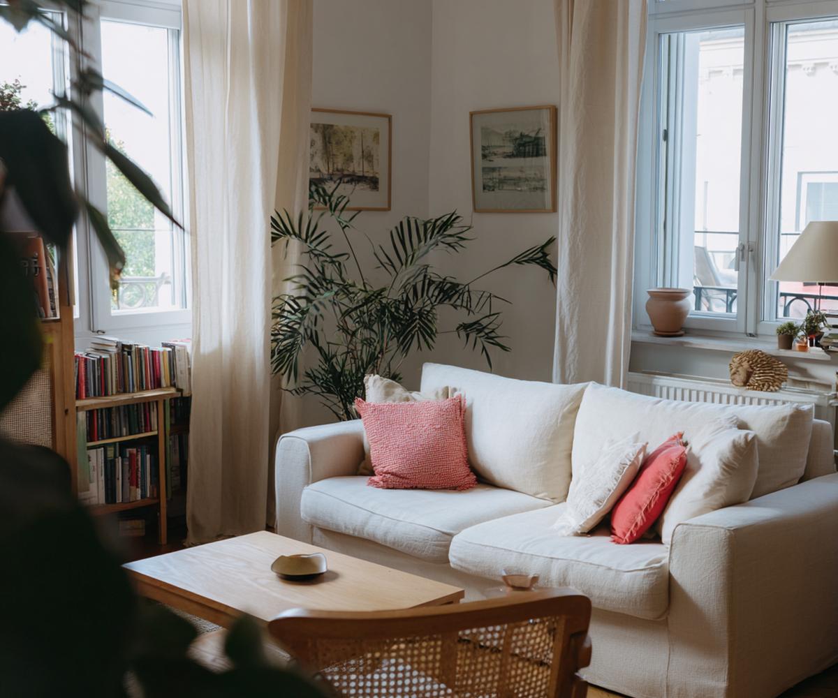 Witte Bank Met Koraalkussens