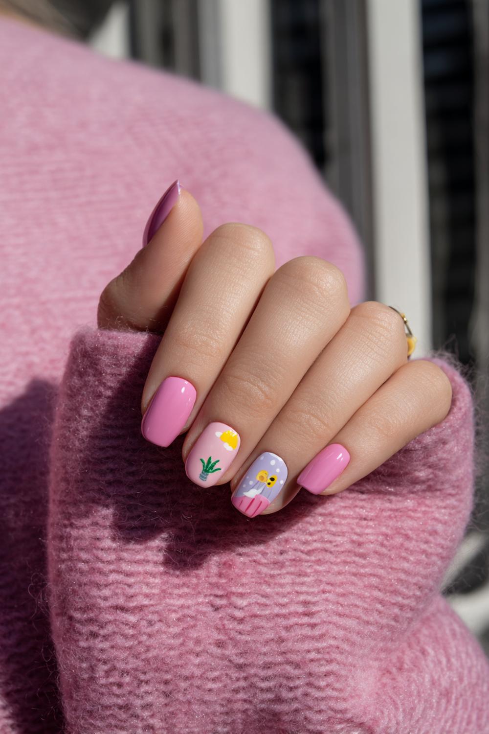 18. Jinx nails met draden-illustratie en minimalistische symbolen