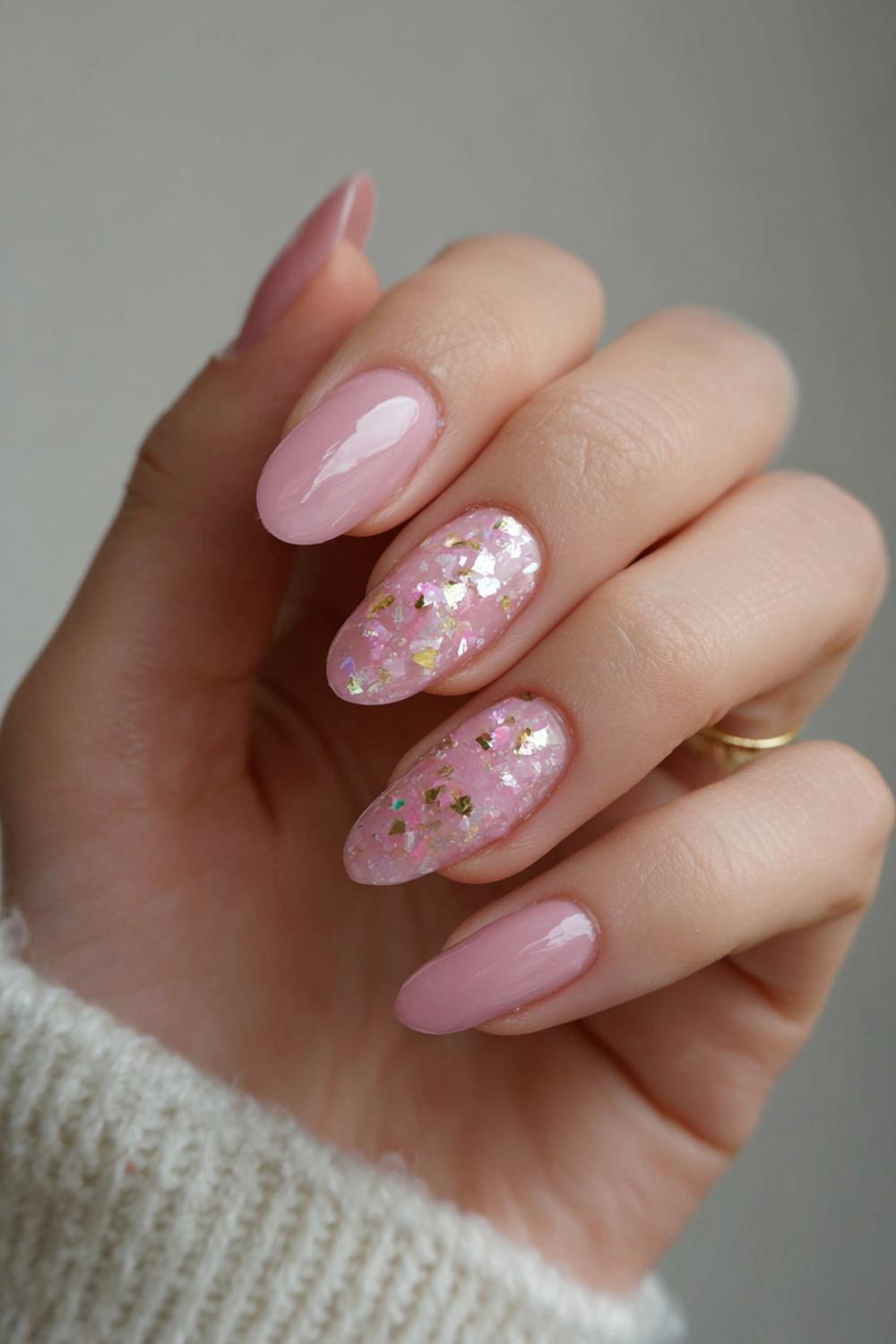 25. Jinx nails met confetti flakes en zachte smoky basis